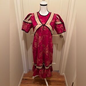 Vintage Hawaiian Dress Muumuu Floral Tropical Pink Asian Inspired Sz M